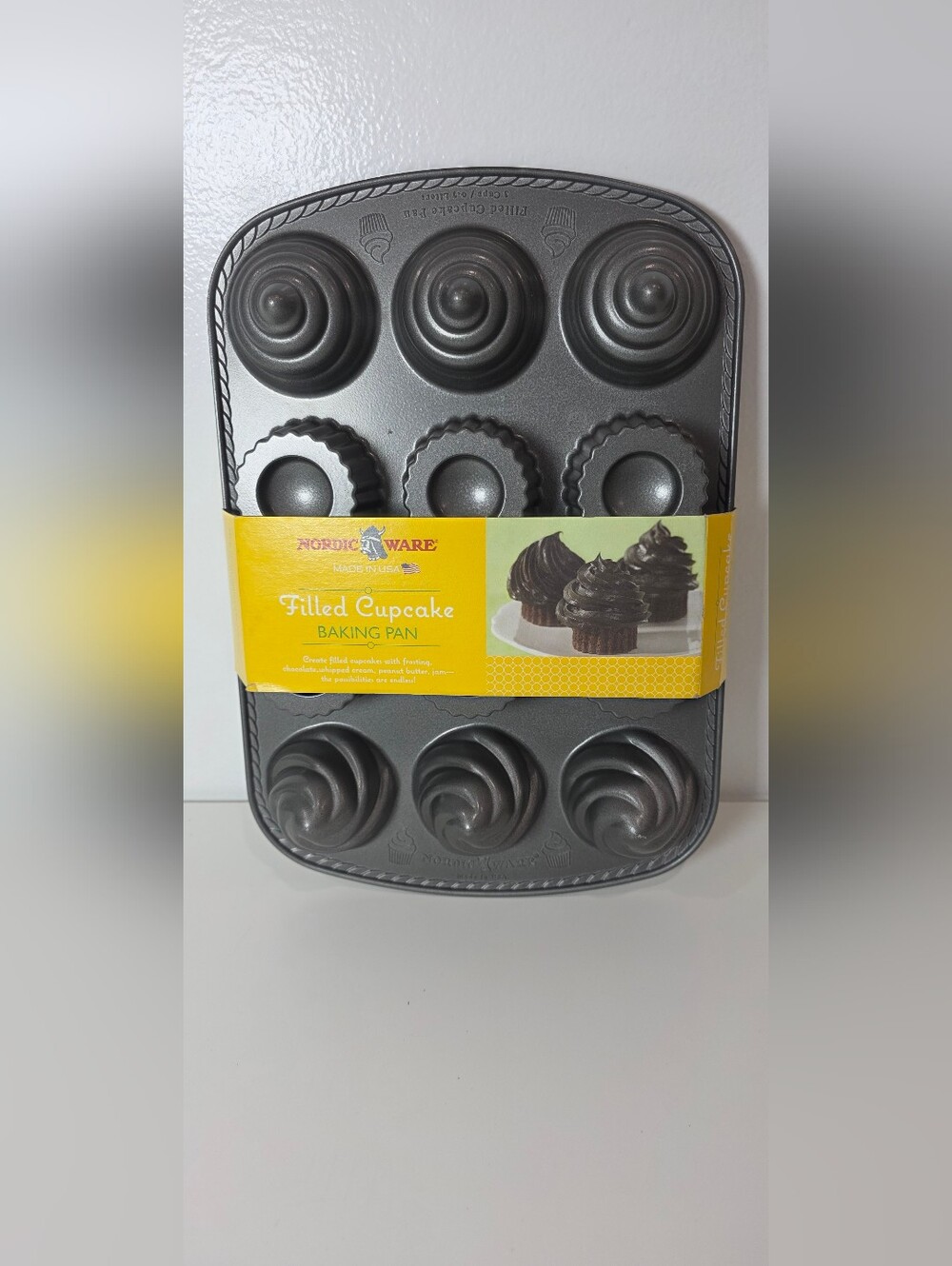 Nordic Ware Gray Filled Cupcake Baking Pan with Swirl & Fluted Cavities
